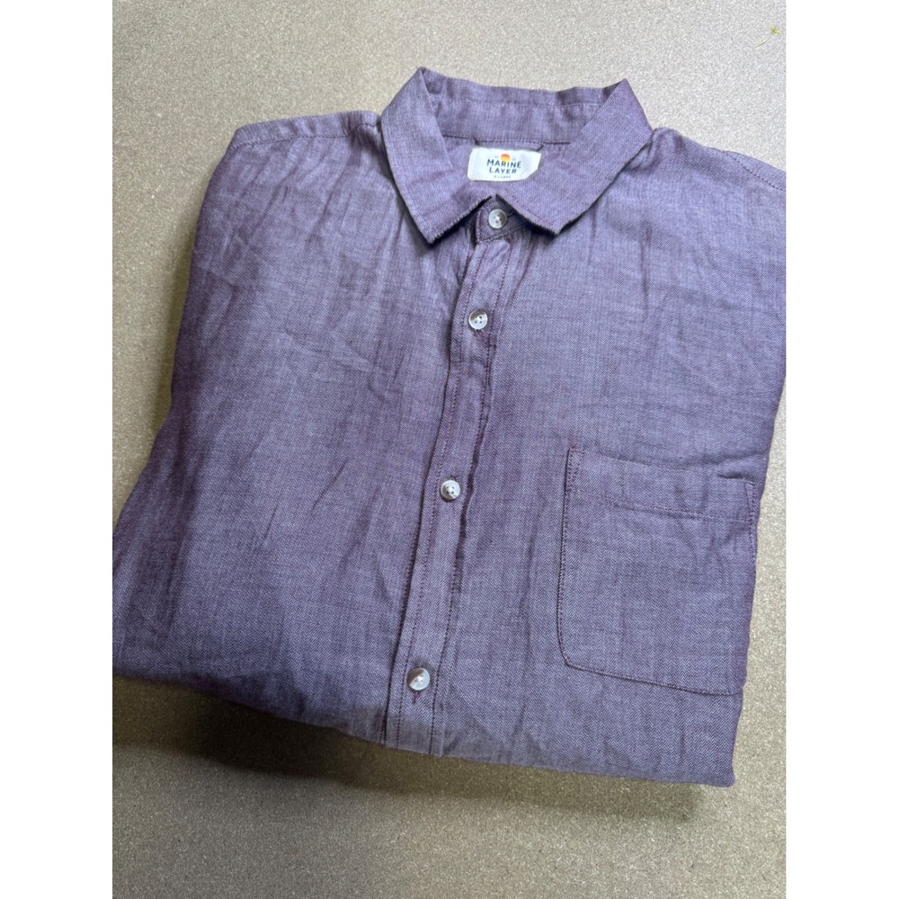 MARINE LAYER Men's‎ Burgundy Herringbone Long Sleeve Button Down Shirt X-Large